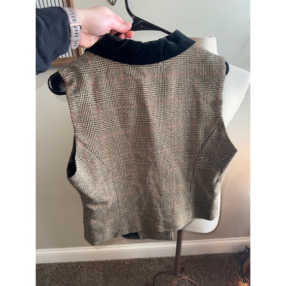 Plaid Velvet Collar Double Breasted Vest Womens Business Casual Layering Piece - Picture 3 of 7